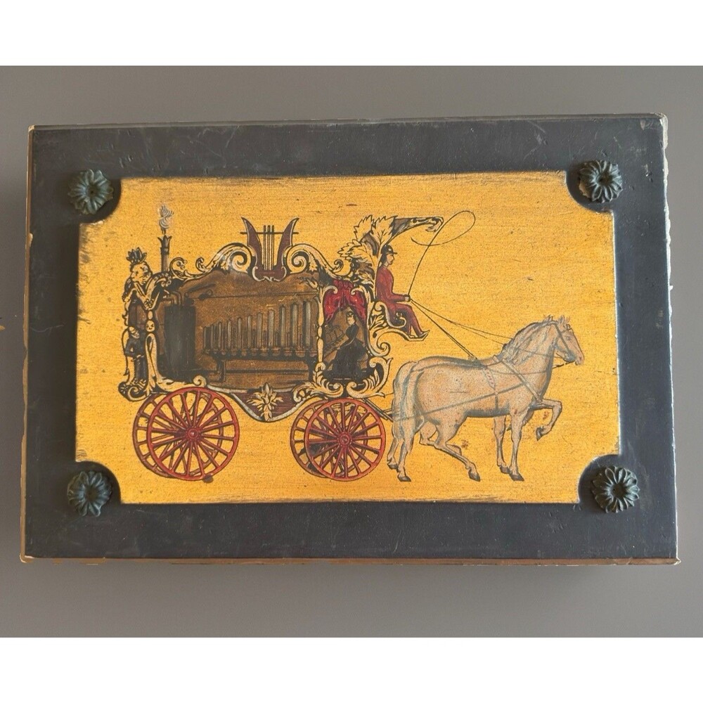 Vintage Palladio Wood Plaque Circus Calliope Steam Organ Gold Horse Drawn Wagon